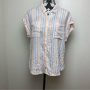 Lucky Brand Split Back Striped Button Front Lightweight Top